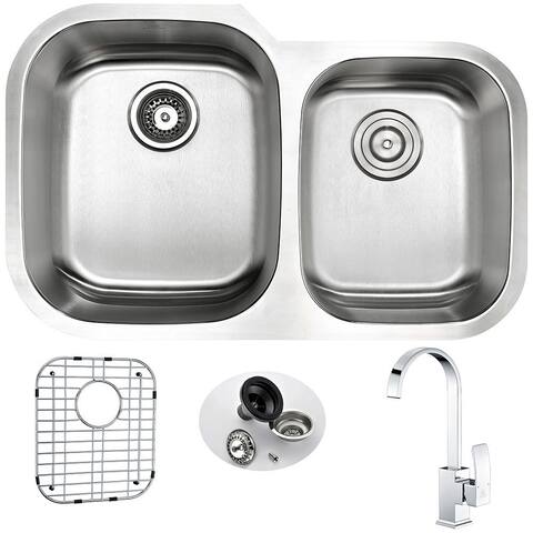ANZZI Moore Undermount Stainless Steel 32-inch Double Bowl Kitchen Sink and Faucet Set with Polished Chrome Opus Faucet
