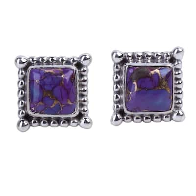 NOVICA Sterling Silver 'Magical Purple' Turquoise Earrings (India) - 0.2