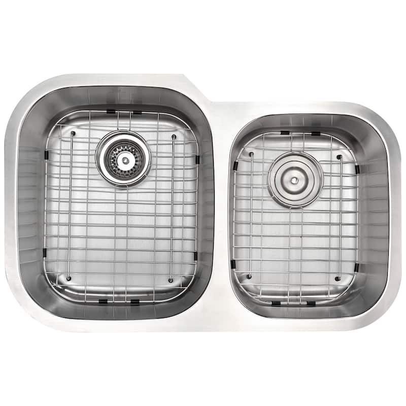 ANZZI Moore Stainless Steel 32-inch Double Bowl Undermount Kitchen Sink with Singer Brushed Nickel Faucet