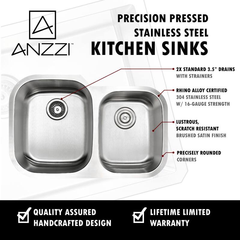 ANZZI Moore Stainless Steel 32-inch Double Bowl Undermount Kitchen Sink with Singer Brushed Nickel Faucet