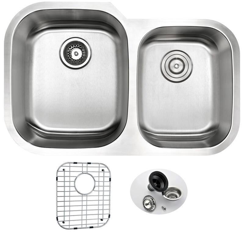 ANZZI Moore Stainless Steel 32-inch Double Bowl Undermount Kitchen Sink with Singer Brushed Nickel Faucet
