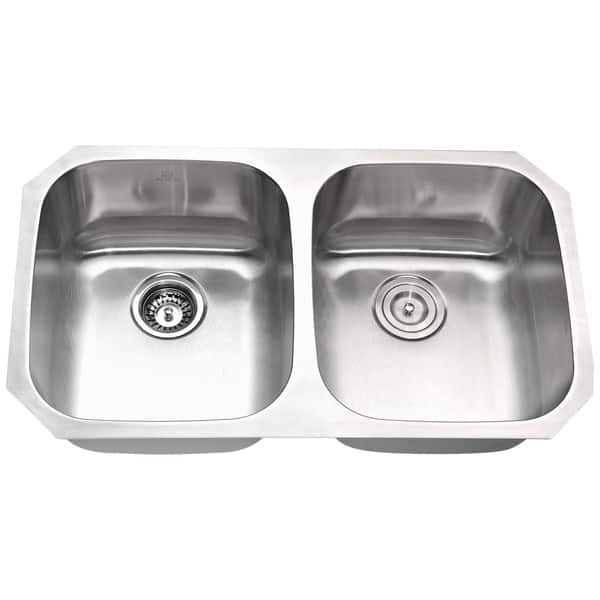 Anzzi Moore Undermount Stainless Steel 32 Inch Double Bowl Kitchen Sink And Faucet Set With Singer Faucet In Brushed Nickel Overstock 13776842
