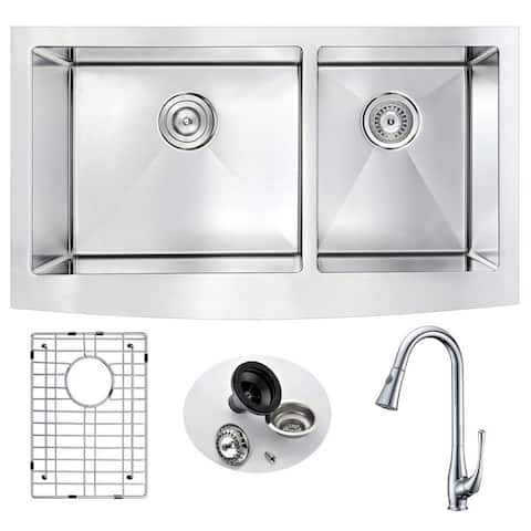 ANZZI Elysian 33" Farmhouse Double Bowl Kitchen Sink with Singer Faucet