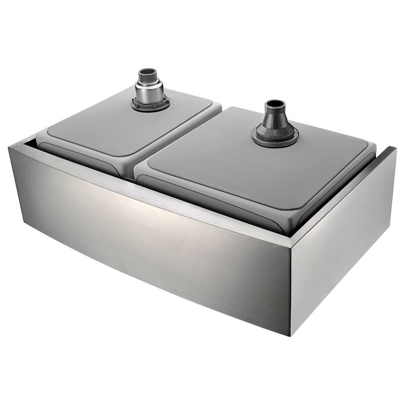 ANZZI Elysian 33" Farmhouse Double Bowl Kitchen Sink with Brushed Nickel Singer Faucet