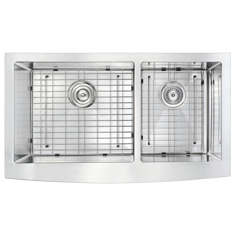 ANZZI Elysian 33" Farmhouse Double Bowl Kitchen Sink with Brushed Nickel Singer Faucet