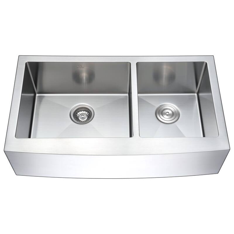 ANZZI Elysian 33" Farmhouse Double Bowl Kitchen Sink with Brushed Nickel Singer Faucet