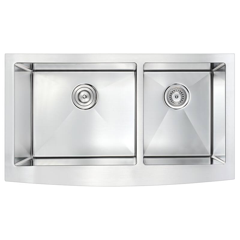 ANZZI Elysian 33" Farmhouse Double Bowl Kitchen Sink with Brushed Nickel Singer Faucet