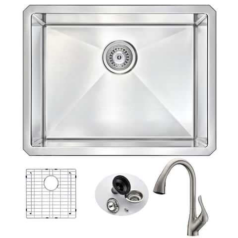 ANZZI Vanguard Undermount Brushed Nickel Stainless Steel 23-inch Single Bowl Kitchen Sink and Accent Faucet Set
