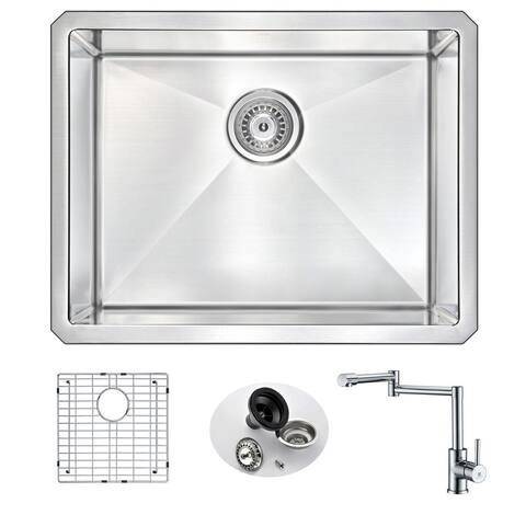 ANZZI Vanguard Undermount Polished Chrome Stainless Steel 23-inch Single Bowl Kitchen Sink and Manis Faucet Set