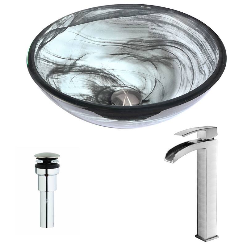 ANZZI Mezzo Series Slumber Wisp Deco-Glass Vessel Sink with Key Brushed Nickel Faucet