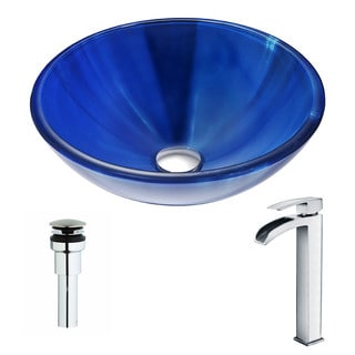 Anzzi Meno Deco-glass Vessel Sink Blue Chrome