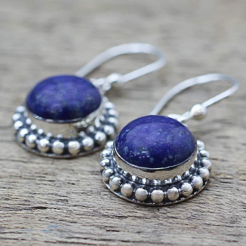 Handmade Sterling Silver 'Deep Blue Majesty' Lapis Lazuli Earrings (India)