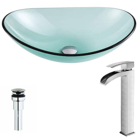 ANZZI Major Series Lustrous Green Deco-Glass Vessel Sink with Key Brushed Nickel Faucet