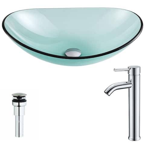 Anzzi Major Series Deco-glass Vessel Sink in Lustrous Green with Fann Faucet in Chrome