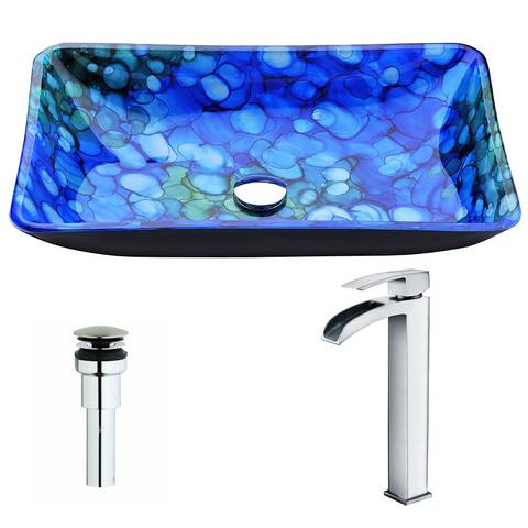 ANZZI Voce Series Lustrous Blue Deco-Glass Vessel Sink with Key Polished Chrome Faucet