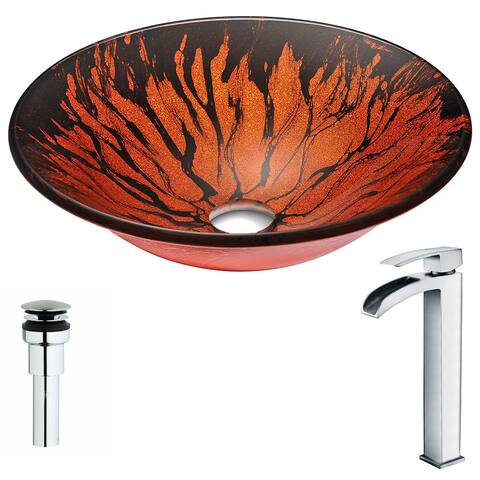 ANZZI Forte Series Lustrous Red and Black Deco-Glass Vessel Sink with Key Polished Chrome Faucet