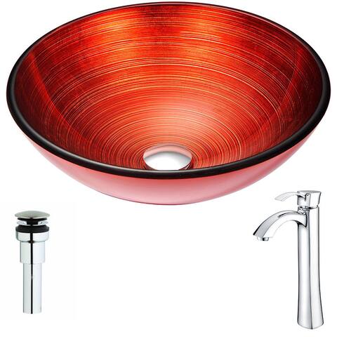 ANZZI Echo Series Lustrous Red Deco-Glass Vessel Sink with Harmony Chrome Faucet