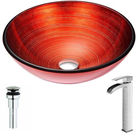 ANZZI Echo Series Lustrous Red Deco-Glass Vessel Sink with Key Polished Chrome Faucet