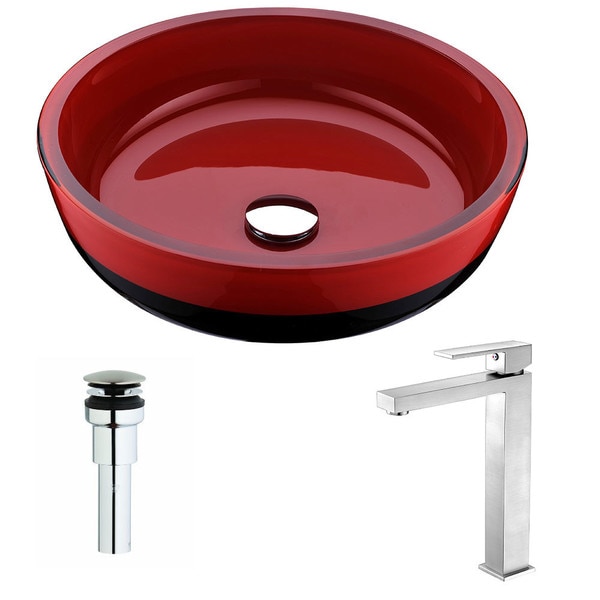 ANZZI Schnell Series Lustrous Red and Black Deco-Glass Vessel Sink with Enti Brushed Nickel Faucet