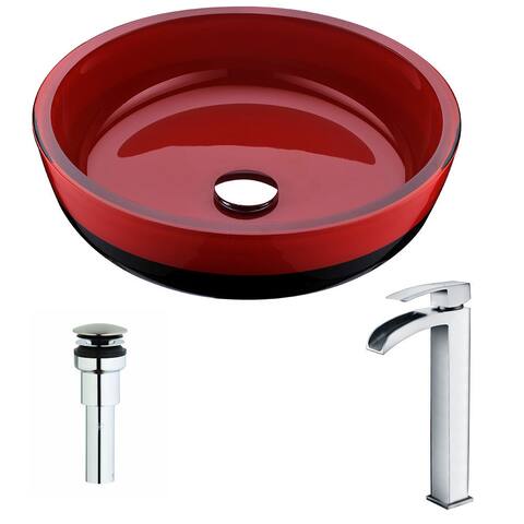 ANZZI Schnell Series Lustrous Red and Black Deco-Glass Vessel Sink with Key Polished Chrome Faucet