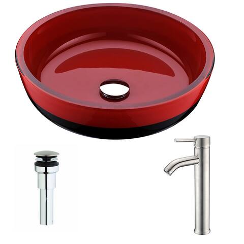 Red Bathroom Sinks Online At Our Best Deals Anzzi Schnell Series Rous Red And Black Deco Gl Vessel Sink With Fann Brushed Nickel