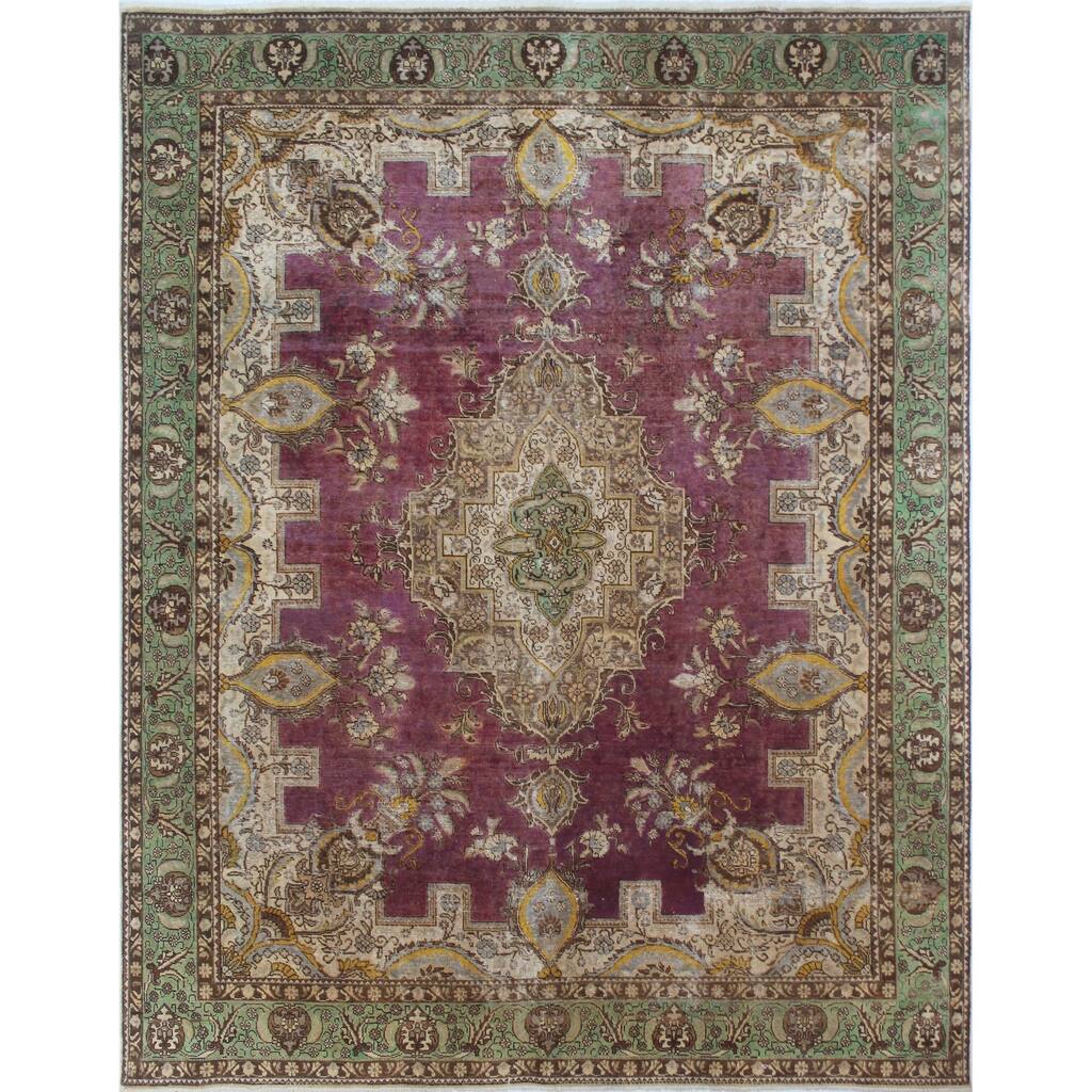 Purple/Green Wool Distressed Arham Rug