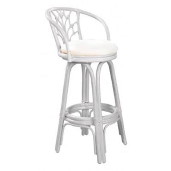 Panama Jack Valencia Indoor Swivel Whitewash Finish Rattan and Wicker 30-inch Bar Stool With Cushion