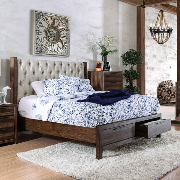 slide 2 of 5, Furniture of America Homa Rustic Brown Wood 2-Drawer Storage Bed California King