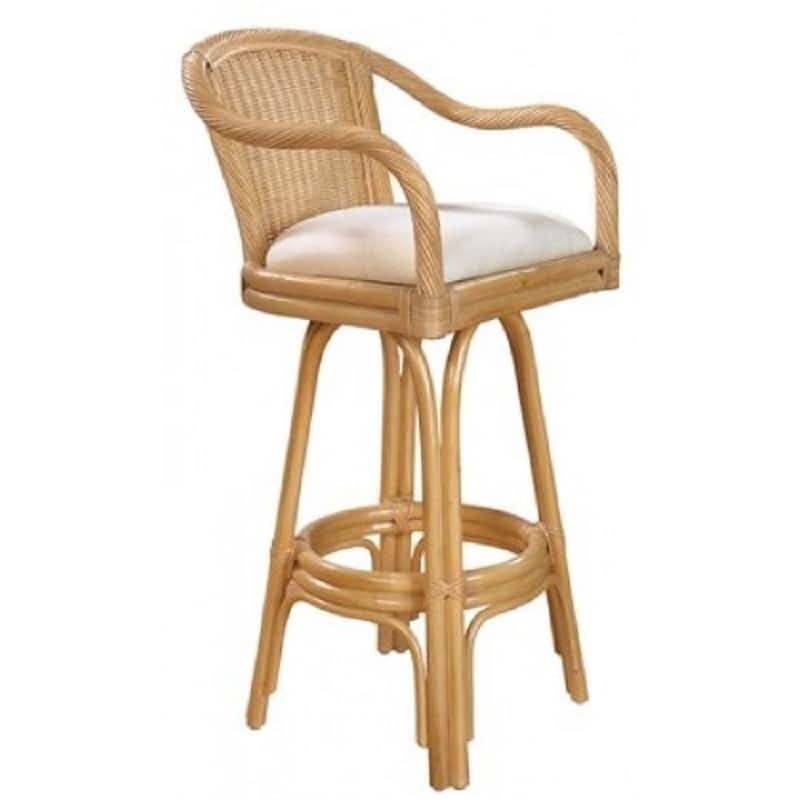 Key West Indoor Swivel Natural Finish Rattan and Wicker 24-inch Counter Stool With Cushion