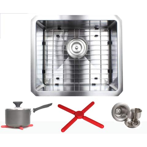 17-inch Stainless Steel Single Bowl 15mm Radius Undermount Kitchen Bar Island Sink with Accessories