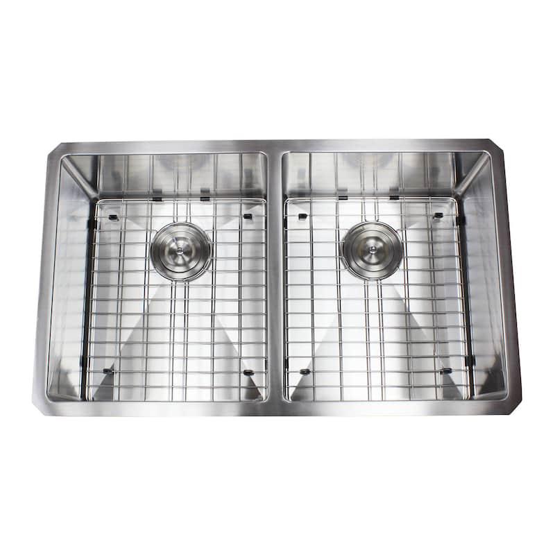 32-inch Stainless Steel Double Bowl 15mm Radius Undermount Kitchen Sink with Accessories