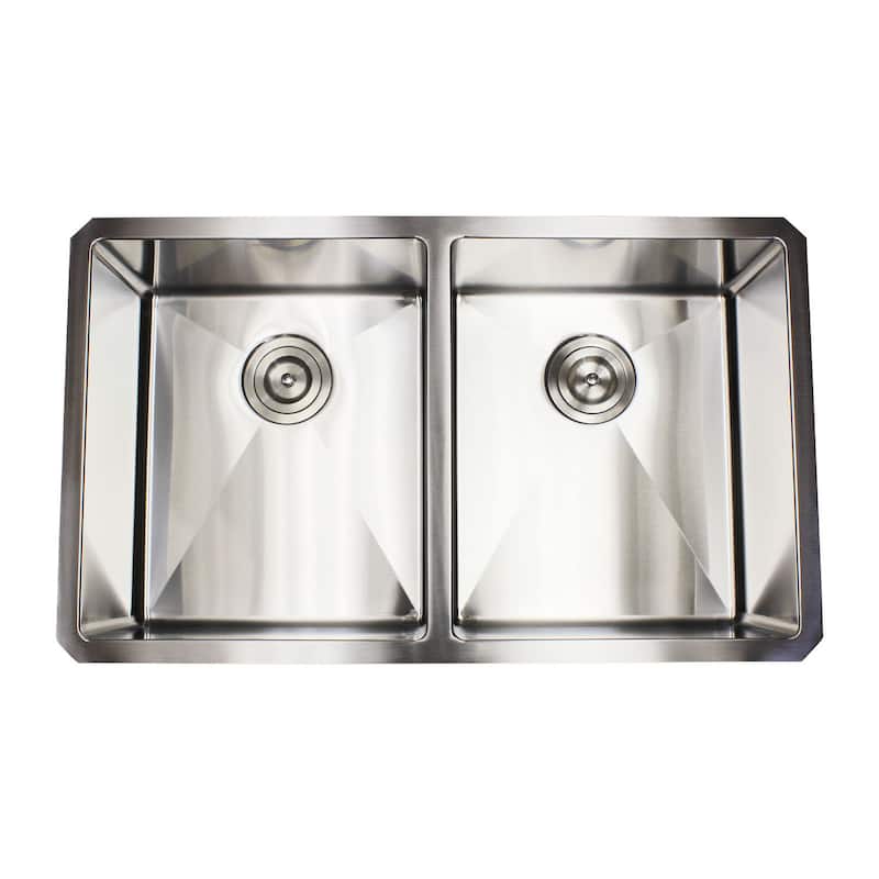 32-inch Stainless Steel Double Bowl 15mm Radius Undermount Kitchen Sink with Accessories