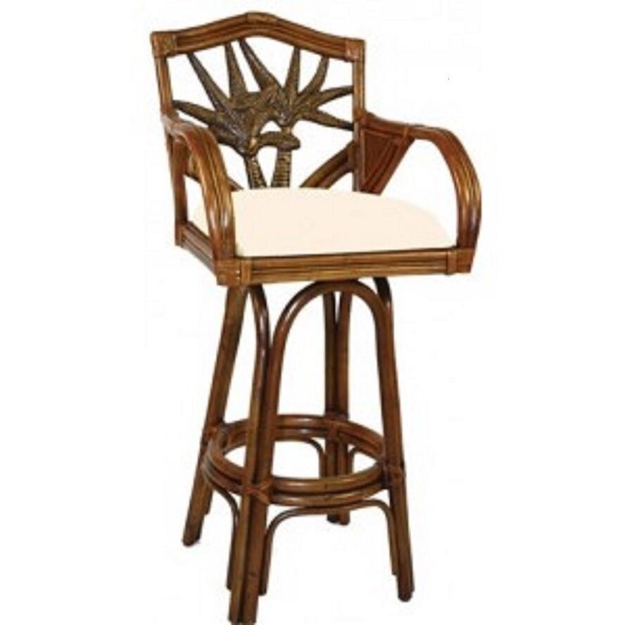 Cancun Palm Brown Rattan Wicker 24-inch Indoor Swivel Counter Stool