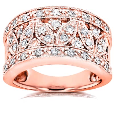 Annello by Kobelli 14k Rose Gold 1/2ct TDW Diamond Floral Wide Anniversary Ring