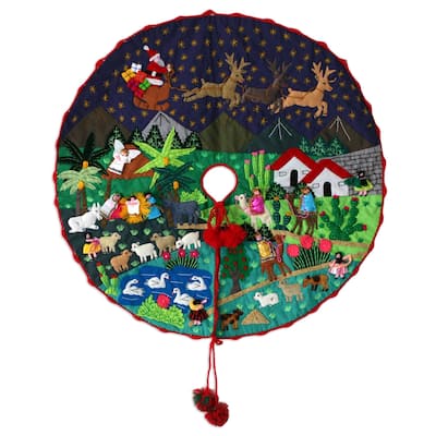 Handcrafted Applique 'Nativity Scene' Christmas Tree Skirt (Peru)