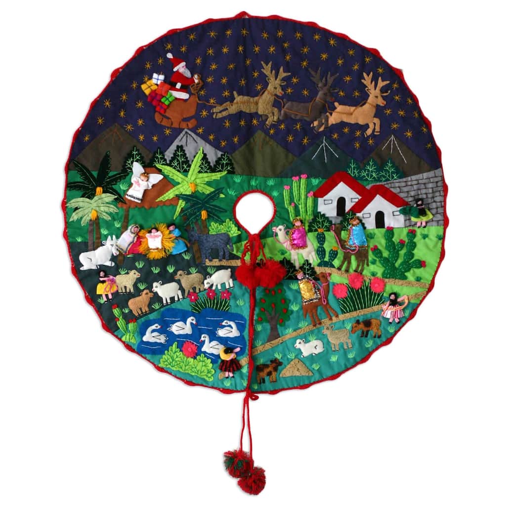 Handcrafted Applique 'Nativity Scene' Christmas Tree Skirt (Peru)