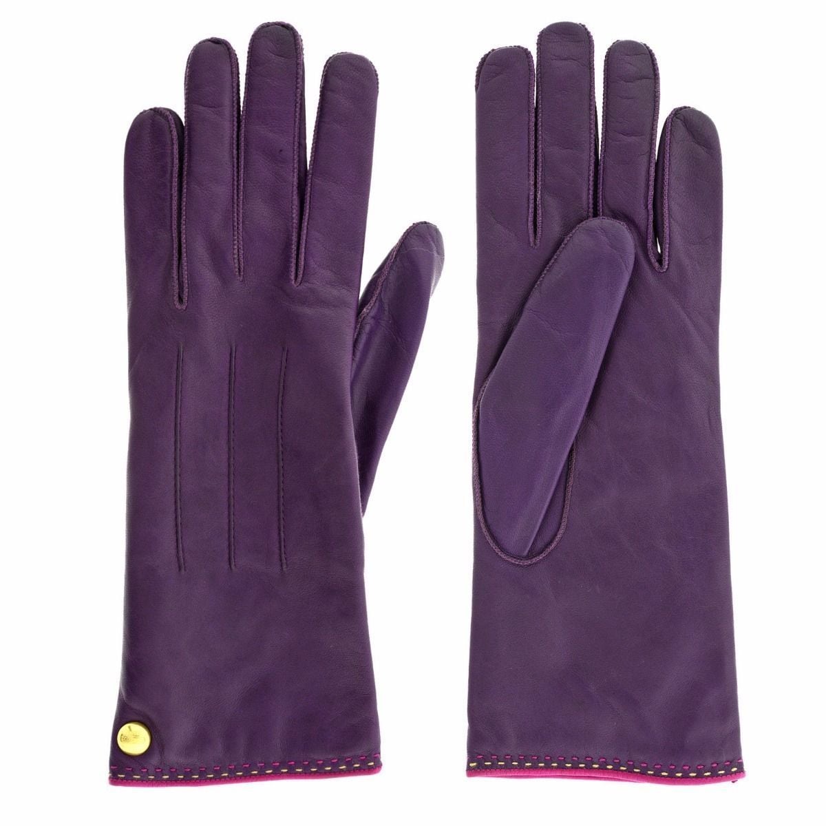 Shop Coach Plum Leather Logo Gloves 