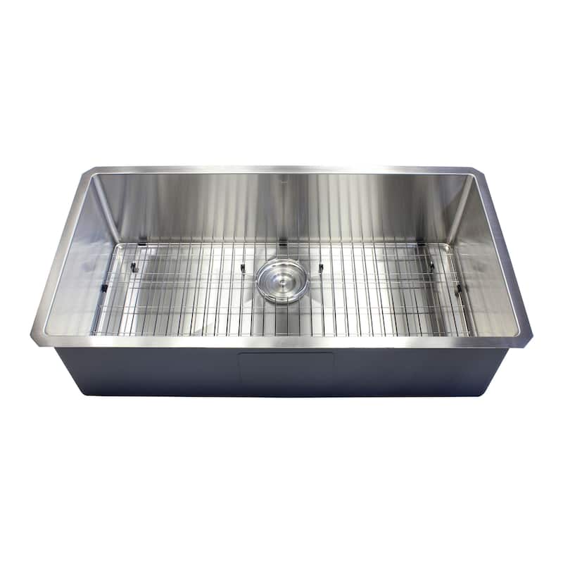 36-inch Stainless Steel Single Bowl 15mm Radius Undermount Kitchen Sink with Accessories