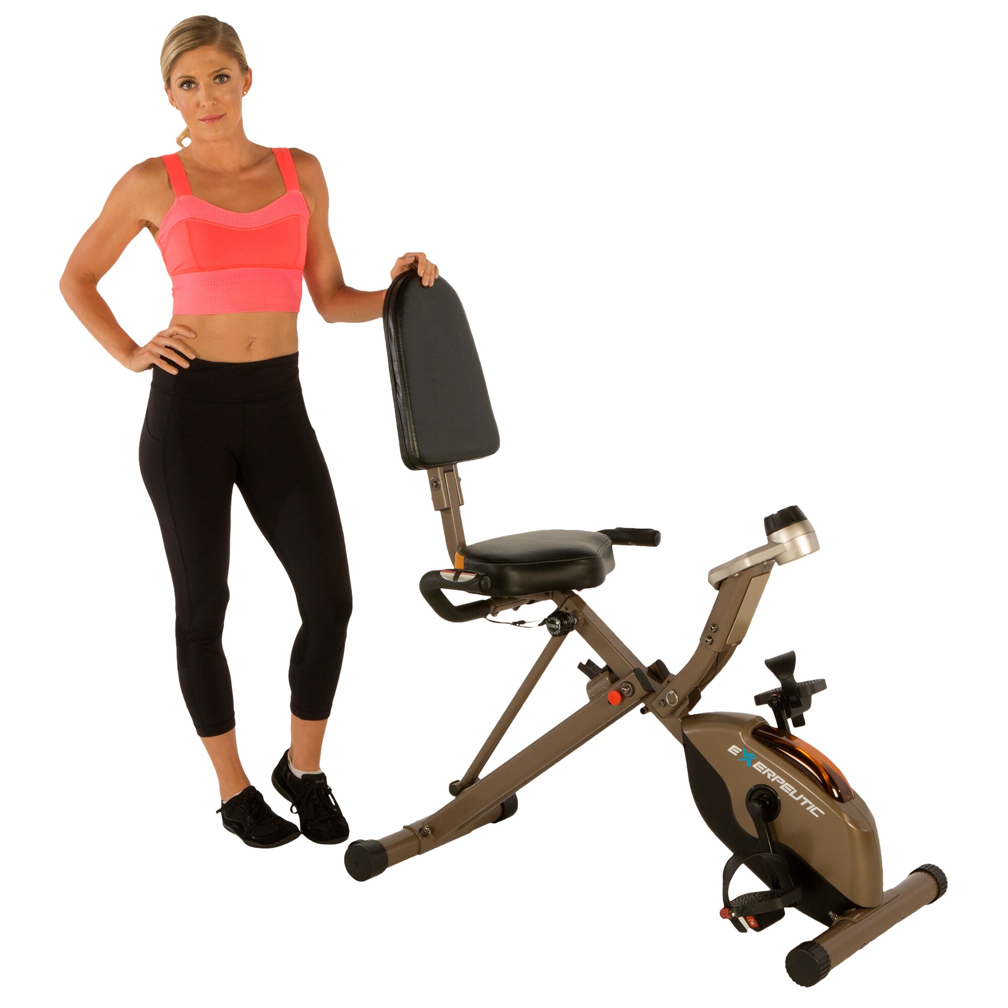 Vélo D'appartement Allongé Pliable Exerpeutic GOLD 525XLR - Résistance Magnétique 8 Niveaux, Poids Max 181 Kg, Pliable