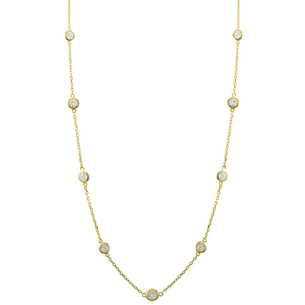 Luxiro Sterling Silver Cubic Zirconia Station Necklace, 16"