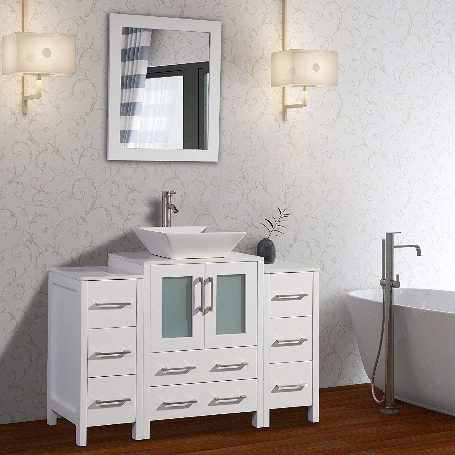 Vanity Art 48 Inch Single Sink Bathroom Vanity Set 8 Drawers