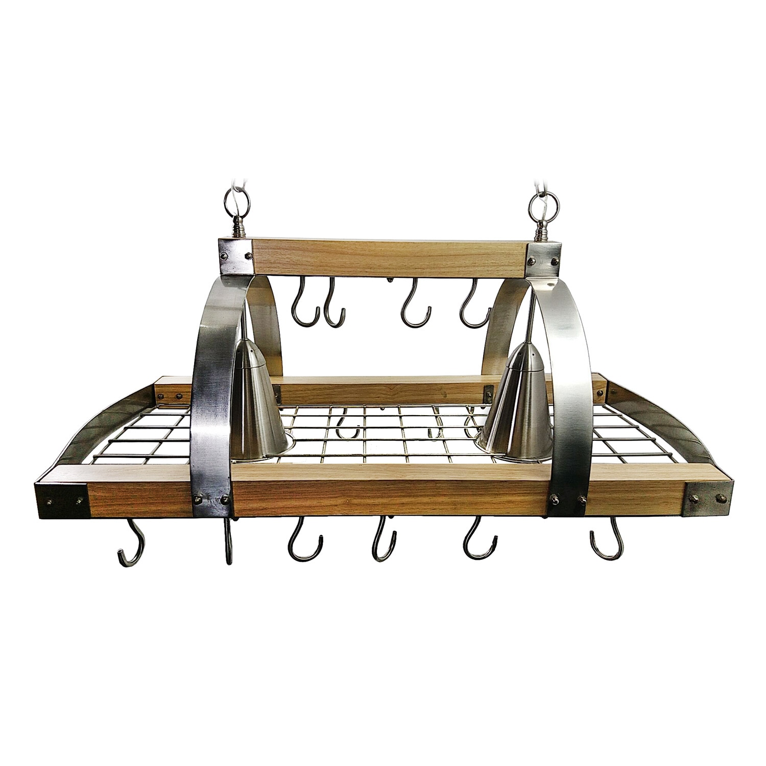 Kitchen Pot Rack w/ Rustic Burnt Wood & Industrial Black Metal Wire