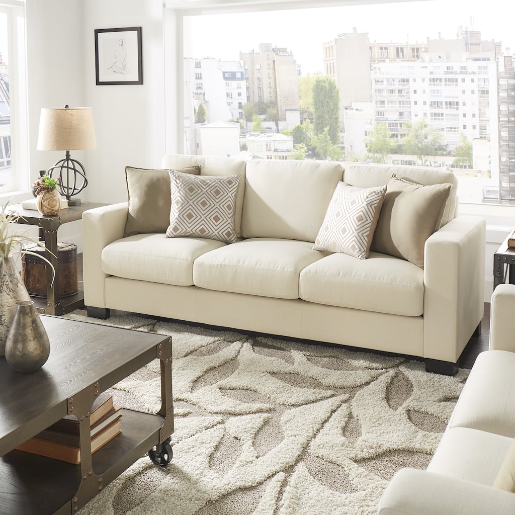 Torrington White Linen Fabric Down Filled Track Arm Sofa by iNSPIRE Q Classic