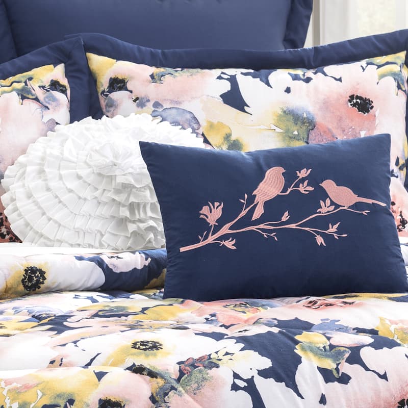 Copper Grove Plumeria Floral Watercolor 7-piece Comforter Set - Full - Queen