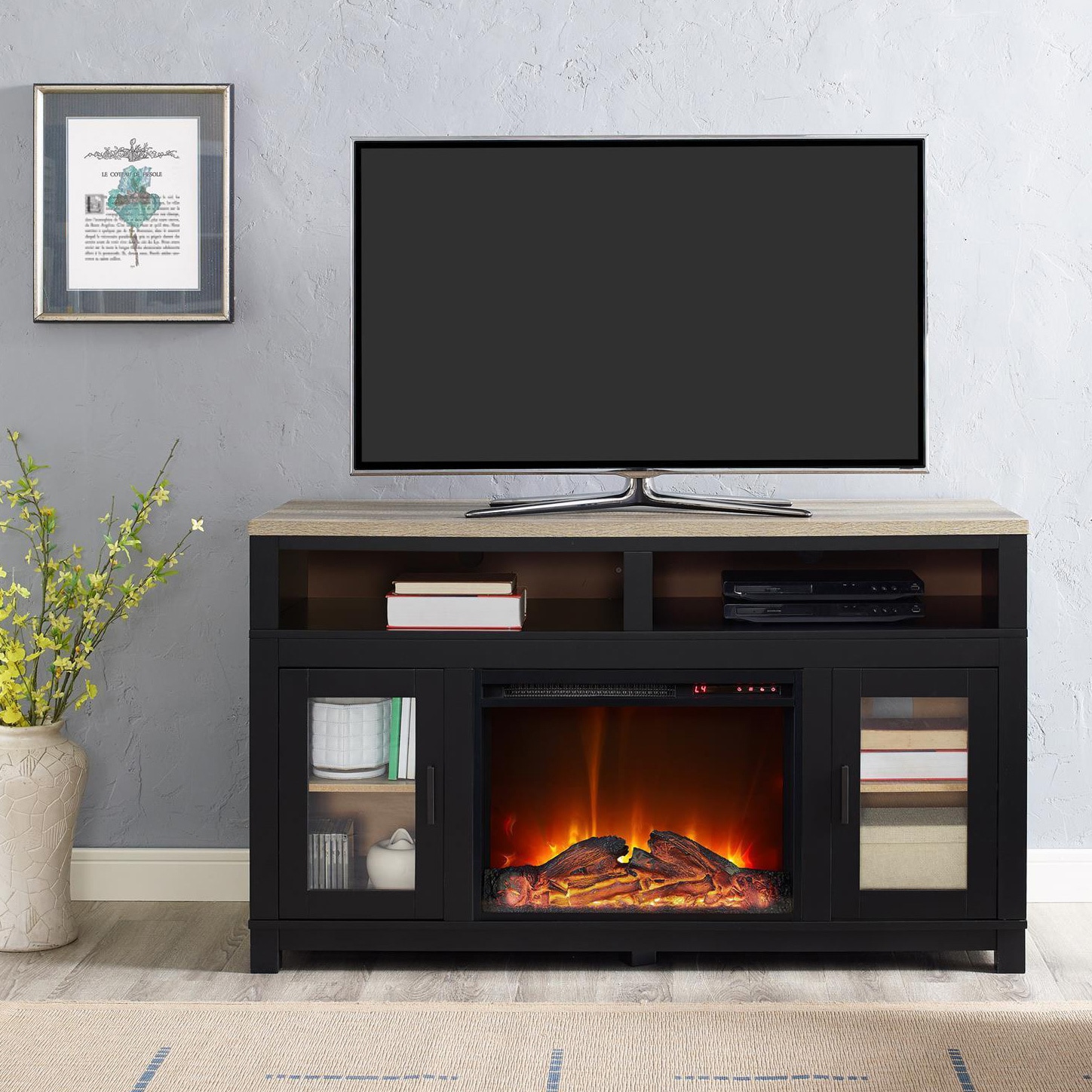 Shop Ameriwood Home Carver Electric Fireplace Tv Stand For Tvs Up