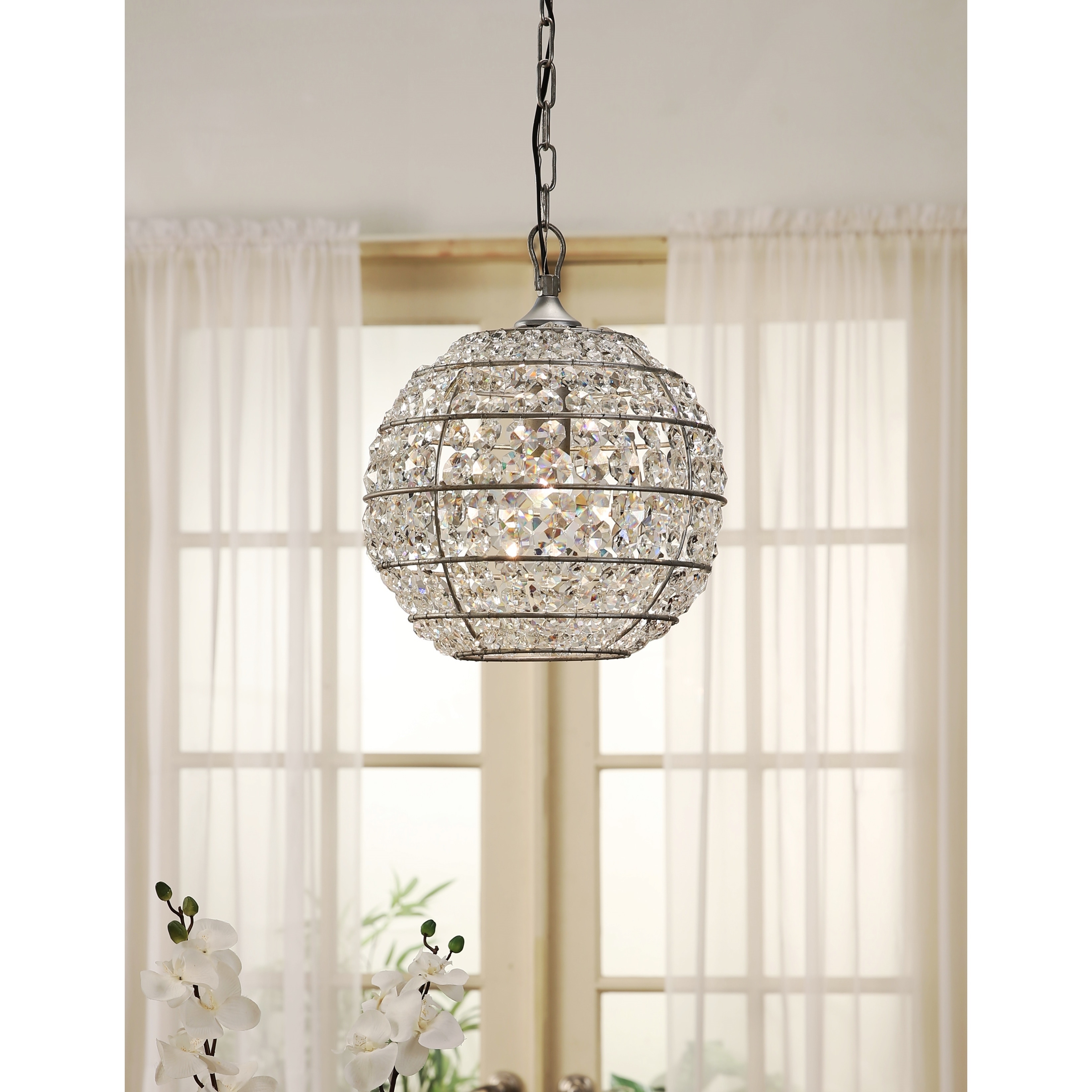 Abbyson Iron and Crystal Globe Chandelier (Crystal) - Chandeliers For Bedrooms by Overstock.com