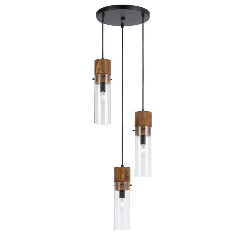 Spheroid Bronze-finish Wood and Glass 3-light 60-watt Pendant Light