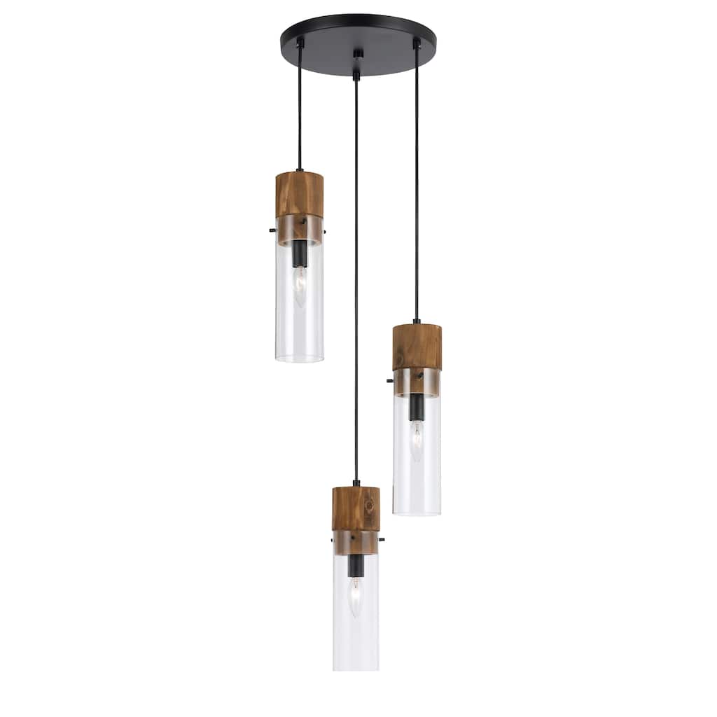 Spheroid Bronze-finish Wood and Glass 3-light 60-watt Pendant Light