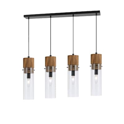 Spheroid Metal Wood Glass 4-light Island Fixture