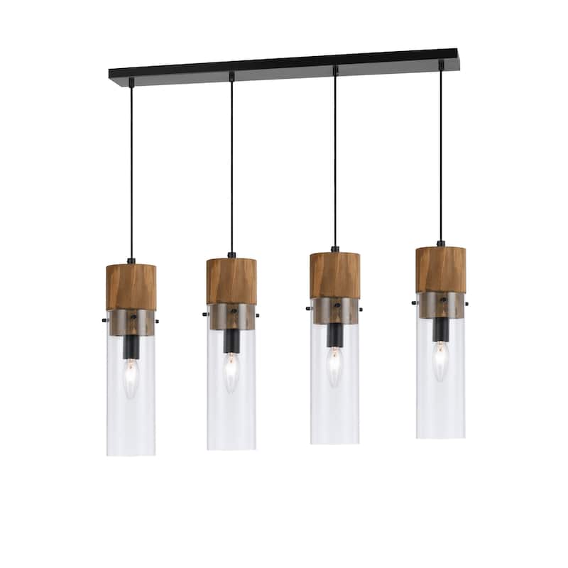 Spheroid Metal Wood Glass 4-light Island Fixture